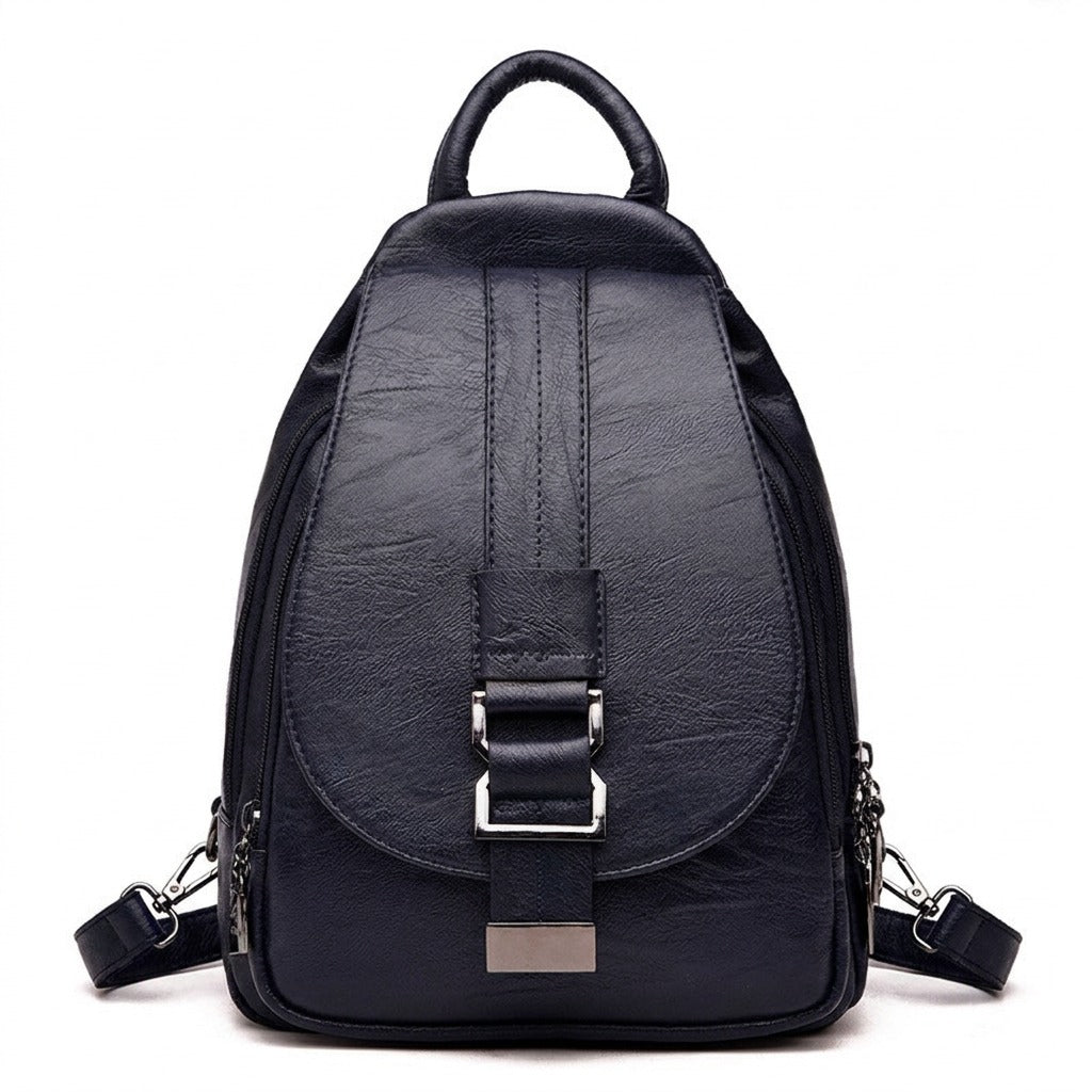 Sac à dos en cuir bleu marine Ninon, vue de face sur fond blanc