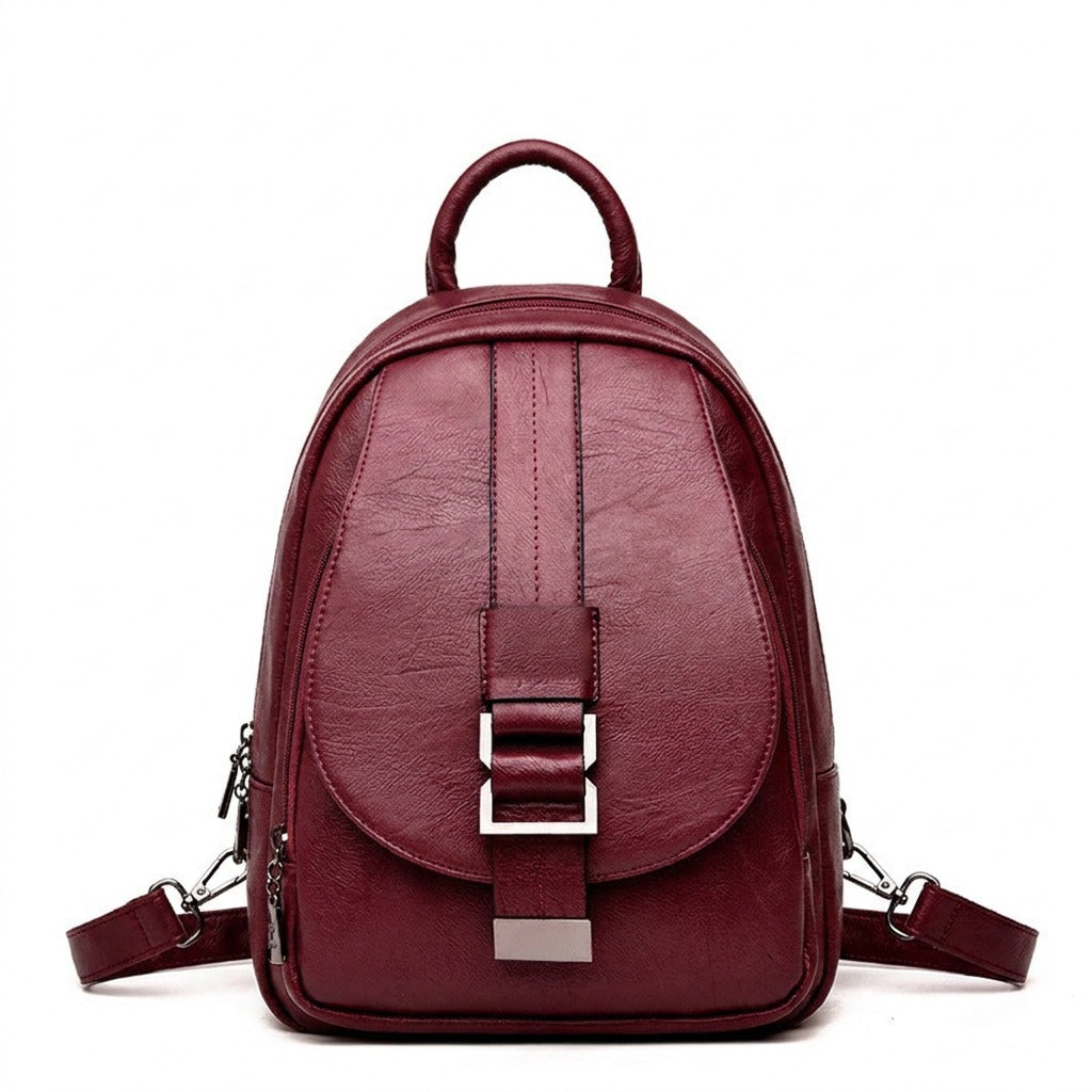 Sac à dos en cuir bordeaux Ninon, vue de face sur fond blanc