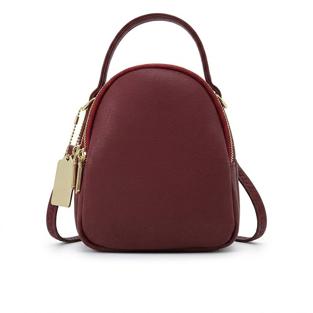 Mini sac à dos en cuir bordeaux Philippine, vue de face sur fond blanc