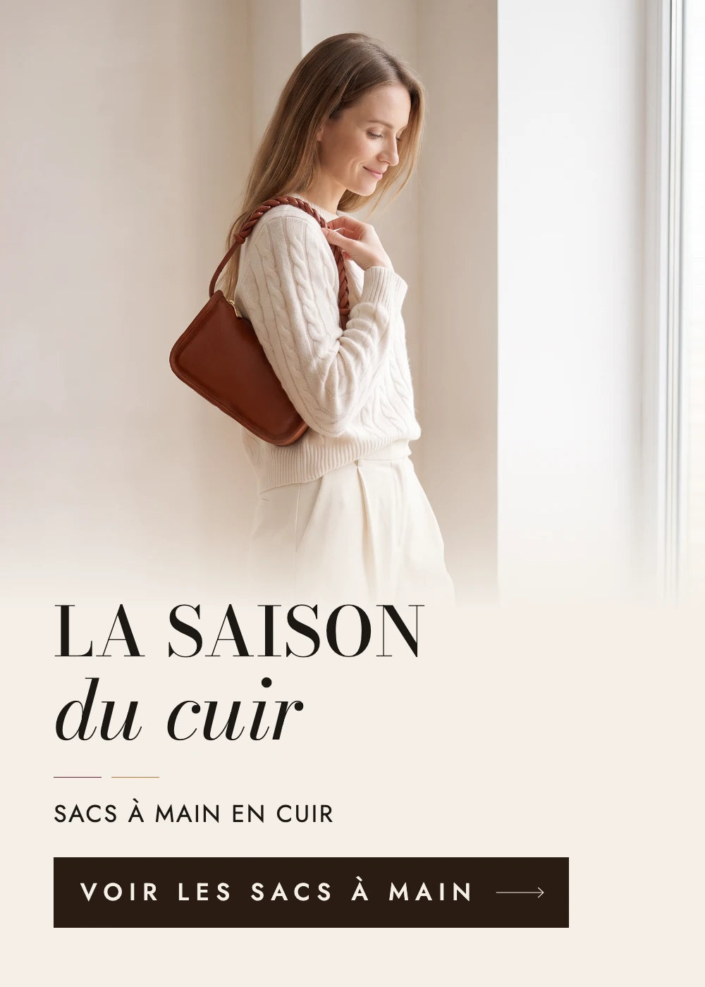 La saison du cuir : sac à main en cuir cognac Capucine (mobile)