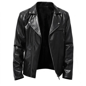 Blouson motard en cuir noir Firmin pour homme, col à revers et zip décentré, vue de face sur fond blanc