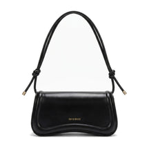 Sac baguette à nœuds en cuir noir Domitille, vue de face sur fond blanc