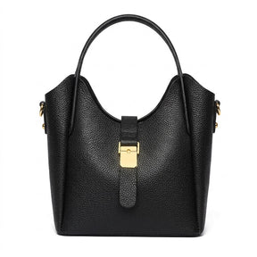 Sac Seau en Cuir pour Femme - Ondine en noir, vue de face sur fond blanc