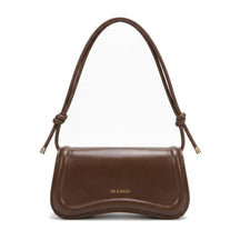 Sac baguette à nœuds en cuir chocolat Domitille, vue de face sur fond blanc