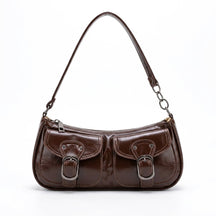 Sac porté épaule en cuir chocolat Garance, vue de face sur fond blanc