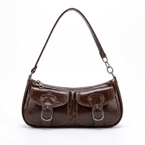 Sac porté épaule en cuir chocolat Garance, vue de face sur fond blanc