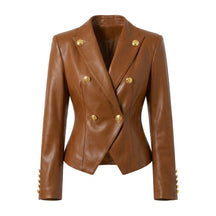 Veste croisée en cuir cognac Bertille, vue de face sur fond blanc
