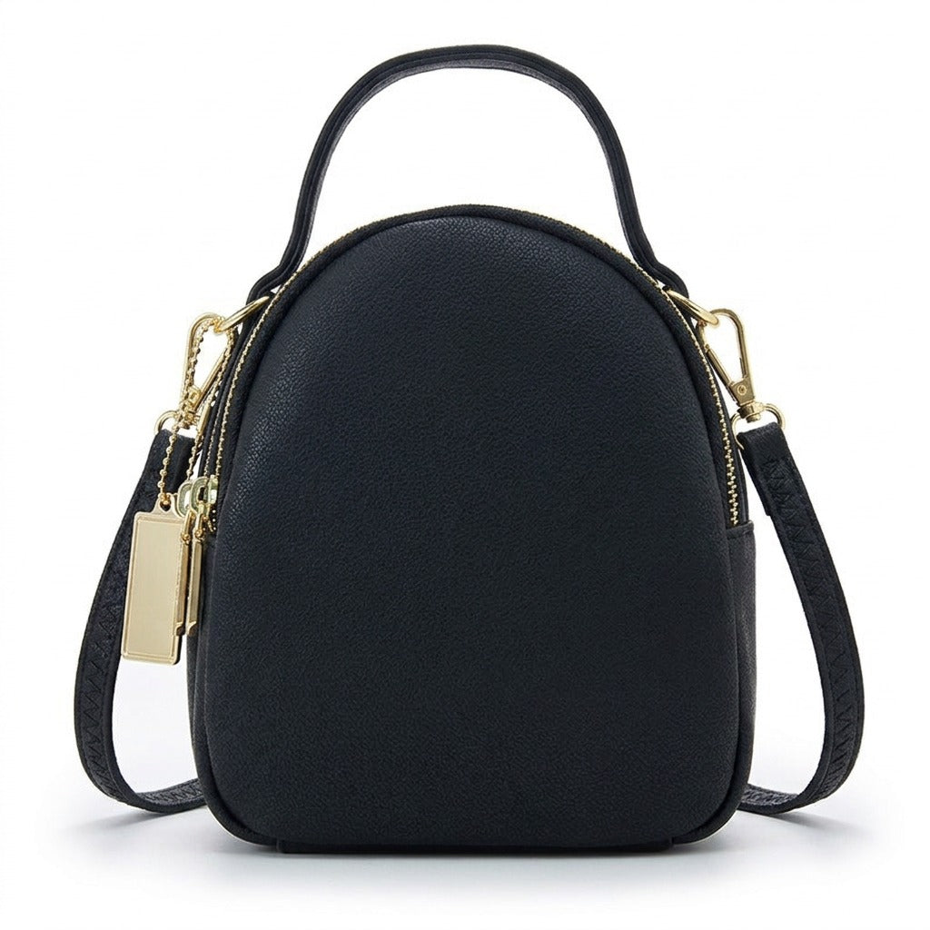 Mini sac à dos en cuir noir Philippine, vue de face sur fond blanc