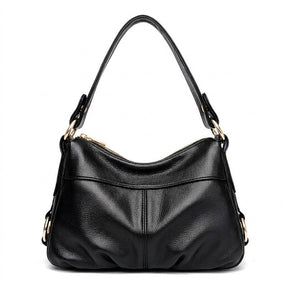 Sac à Main Souple en Cuir pour Femme - Joséphine en noir, vue de face sur fond blanc