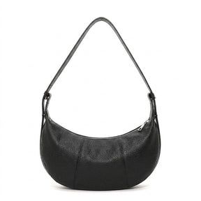 Sac Demi-Lune en Cuir pour Femme - Eugénie en noir, vue de face sur fond blanc