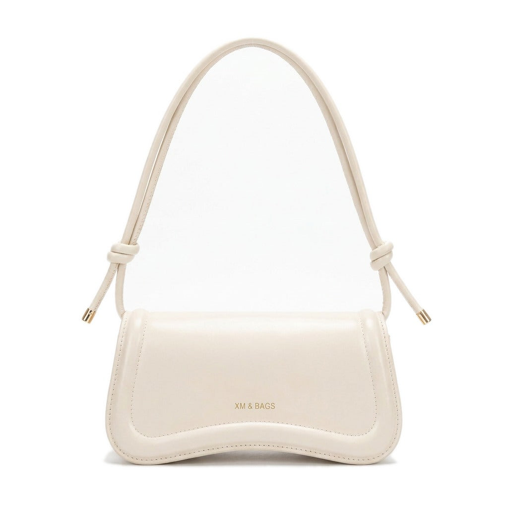 Sac baguette à nœuds en cuir blanc cassé Domitille, vue de face sur fond blanc