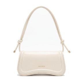 Sac baguette à nœuds en cuir blanc cassé Domitille, vue de face sur fond blanc