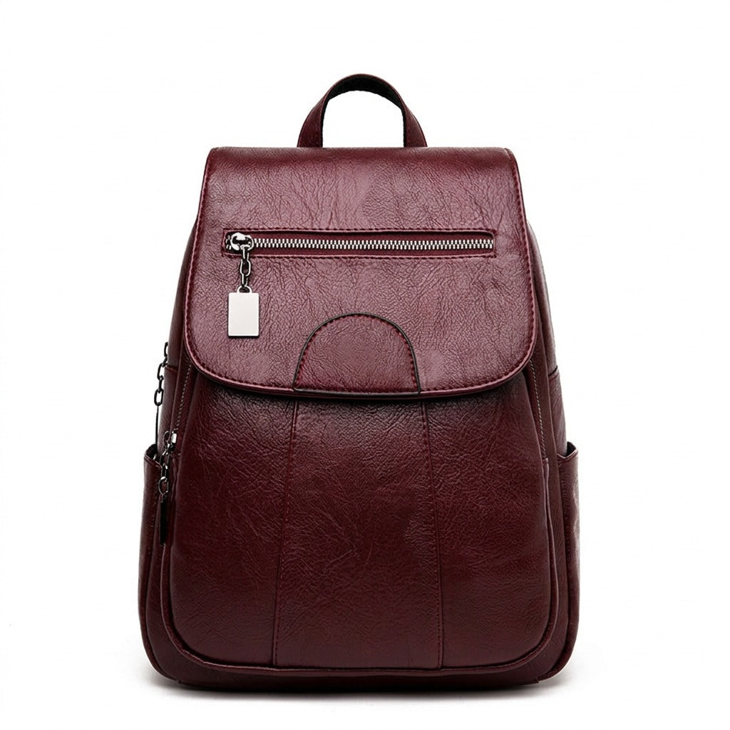Sac à dos en cuir bordeaux Marceline, vue de face sur fond blanc