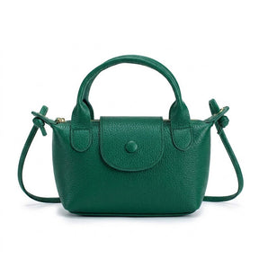 Petit sac à main en cuir vert Noémie, vue de face sur fond blanc