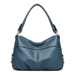 Sac à Main Souple en Cuir pour Femme - Joséphine en bleu, vue de face sur fond blanc
