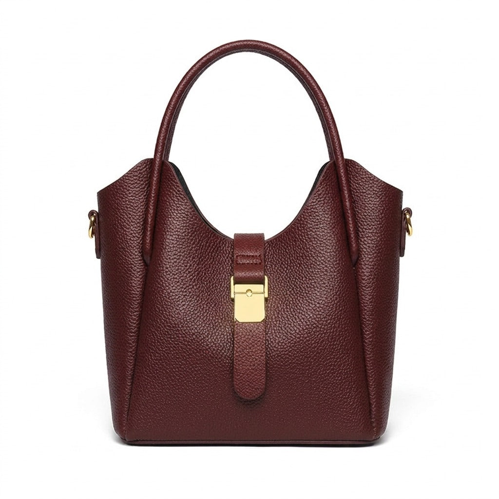 Sac Seau en Cuir pour Femme - Ondine en bordeaux, vue de face sur fond blanc