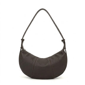 Sac Demi-Lune en Cuir pour Femme - Eugénie en chocolat, vue de face sur fond blanc