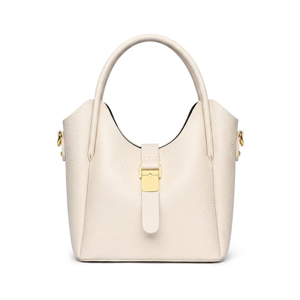 Sac Seau en Cuir pour Femme - Ondine en blanc cassé, vue de face sur fond blanc