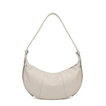 Sac Demi-Lune en Cuir pour Femme - Eugénie en blanc cassé, vue de face sur fond blanc