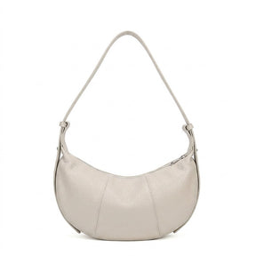 Sac Demi-Lune en Cuir pour Femme - Eugénie en blanc cassé, vue de face sur fond blanc