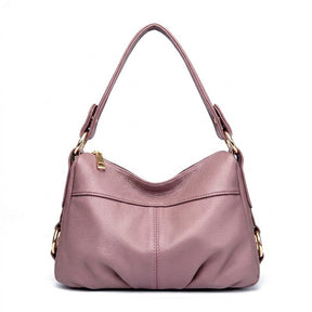 Sac à Main Souple en Cuir pour Femme - Joséphine en vieux rose, vue de face sur fond blanc