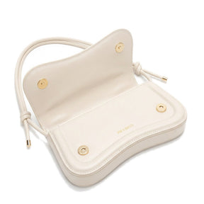 Sac baguette Domitille blanc cassé rabat ouvert, boutons aimantés dorés