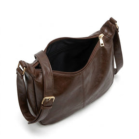 Sac hobo Colombe chocolat ouvert montrant le grand compartiment doublé de noir